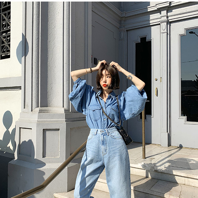 YingYuanFang Fashion new leopard chiffon stitching loose denim longsleeved shirt coat T200319