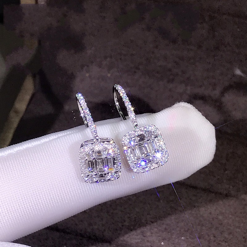 Hot Sale New 2019 Jewelry Sterling Sier T Shape White Topaz CZ Dai Women Wedding Gemstones Earring Hook For Lovers' Gift Free shipping