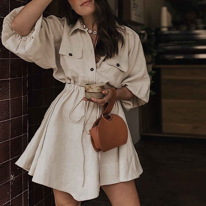 2021 New Women Spring Drawstring Slim a Line Casual 3/4 Sleeve Loose Solid Female Chic Button Streetwear Office Midi Vestido 9vec, Khaki
2021 New Women Spring Drawstring Slim a Line Casual 3/4 Sleeve Loose Solid Female Chic Button Streetwear Office Midi Vestido 9vec, Khaki
