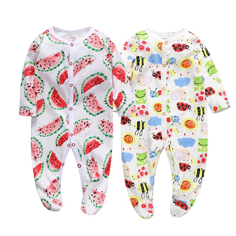 Newborn Baby Boys Girls Sleepers Pajamas Babies Jumpsuits 2 PCS/lot Infant Long Sleeve 0 3 6 9 12 Months Clothes Y1221