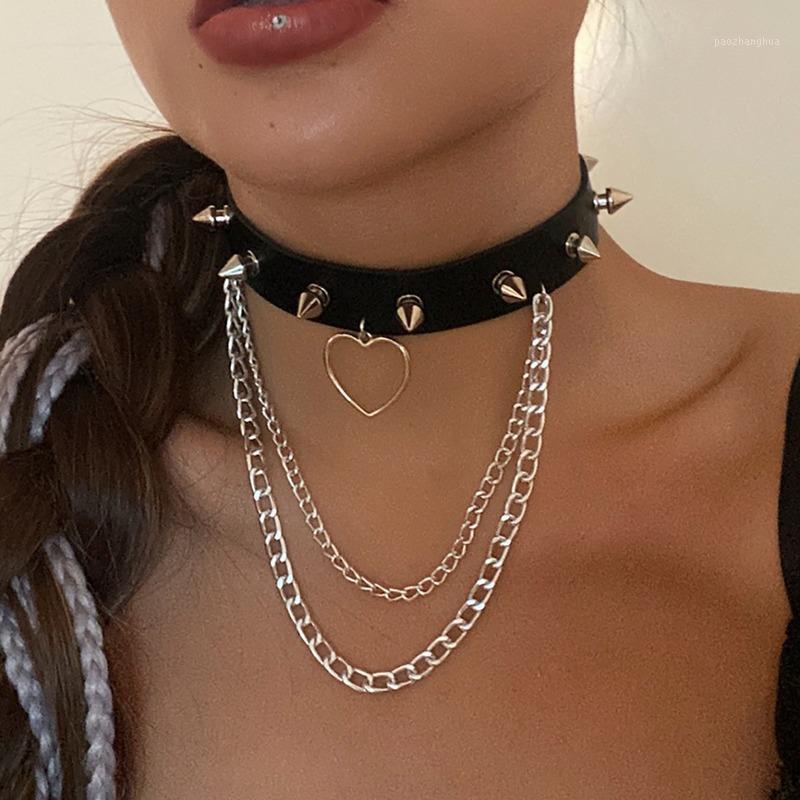 Chains Gothic Necklace Women Punk Necklaces Woman European Rivet Heart Pendant Adjustable Black Choker Girl Jewelry Trend Metal Collier, Silver
Chains Gothic Necklace Women Punk Necklaces Woman European Rivet Heart Pendant Adjustable Black Choker Girl Jewelry Trend Metal Collier, Silver