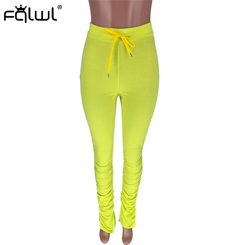 FQLWL Wide Leg Stacked Sweat Pants Women Trousers Flare Pleated Ruched Pants Women Joggers Streetwear High Waist Pants Female 201111