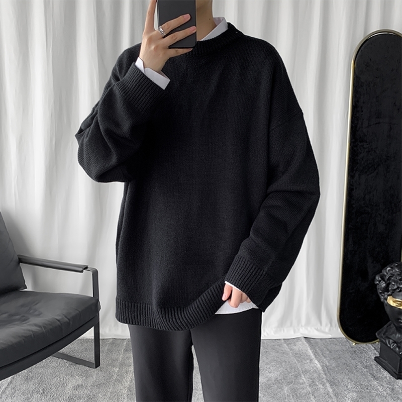 Cashmere Sweater Men Pullovers Oversize Solid Color Korean Fashion Casual High Quality Loose Warm ONeck Knitted Men Sweater XXL 201118