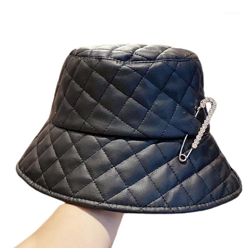 Diamond Pattern Faux Leather Bucket Hat Solid Color Rhinestone Pin Fisherman Cap 03KF1, Bk
Diamond Pattern Faux Leather Bucket Hat Solid Color Rhinestone Pin Fisherman Cap 03KF1, Bk