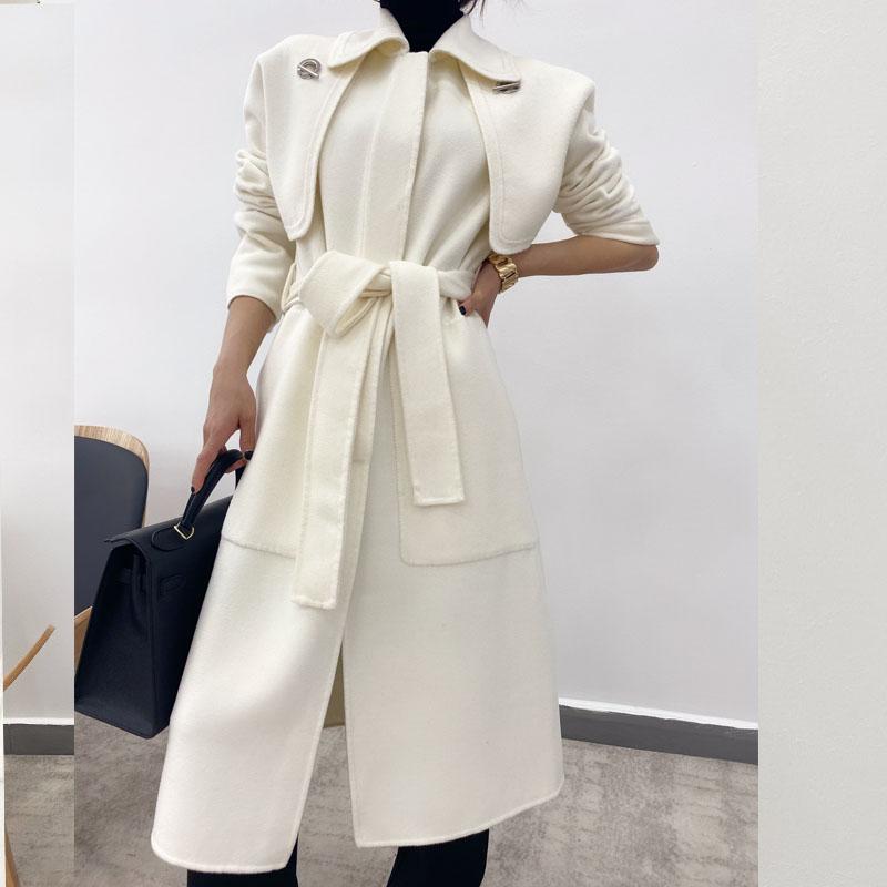 H Aima' same water wave cashmere coat high end double faced suit two piece autumn and winter woolen coat, Black
H Aima' same water wave cashmere coat high end double faced suit two piece autumn and winter woolen coat, Black