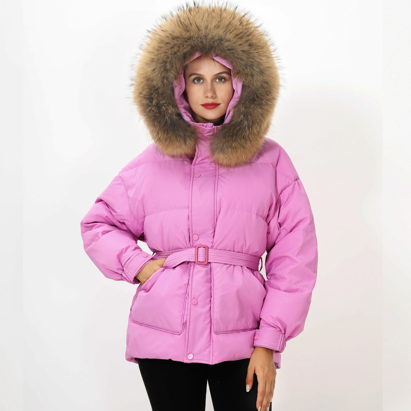 Janveny Large Natural Raccoon Fur Hooded Down Jacket Women Winter 90% White Duck Down Coats Short Thicken Female Parka Snow Coat 201019