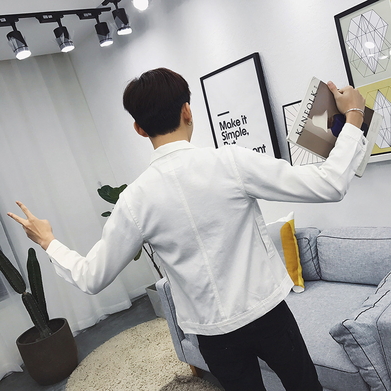 Wholesale Autumn stretch casual cheap denim jacket men's slim white/red/black/blue students teenagers men's clothing 201130