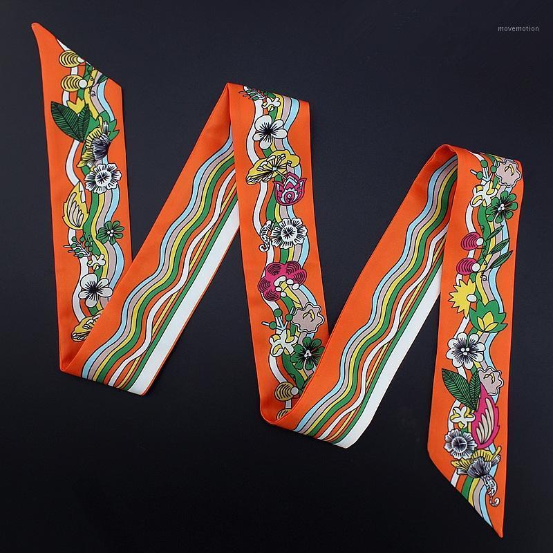 120*5cm New French Flower Wave Printing Scarf All-match Tie Bag Handle Female Ribbon Scarf1