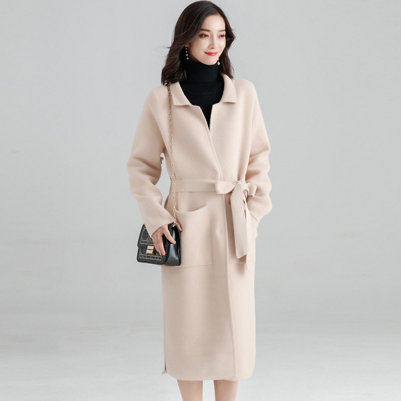 Office Lady Loose Womens Long Coats Outwear Winter Single Breasted Wool Blend Coat And Jacket Turn-down Collar Ladies Coats 201216