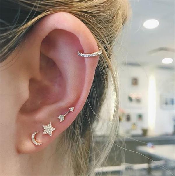 2021 Moon star stud earring for girl gift Christmas gift jewelry minimal delicate cute tiny moon with cz opal stone paved lovely ear jewelry