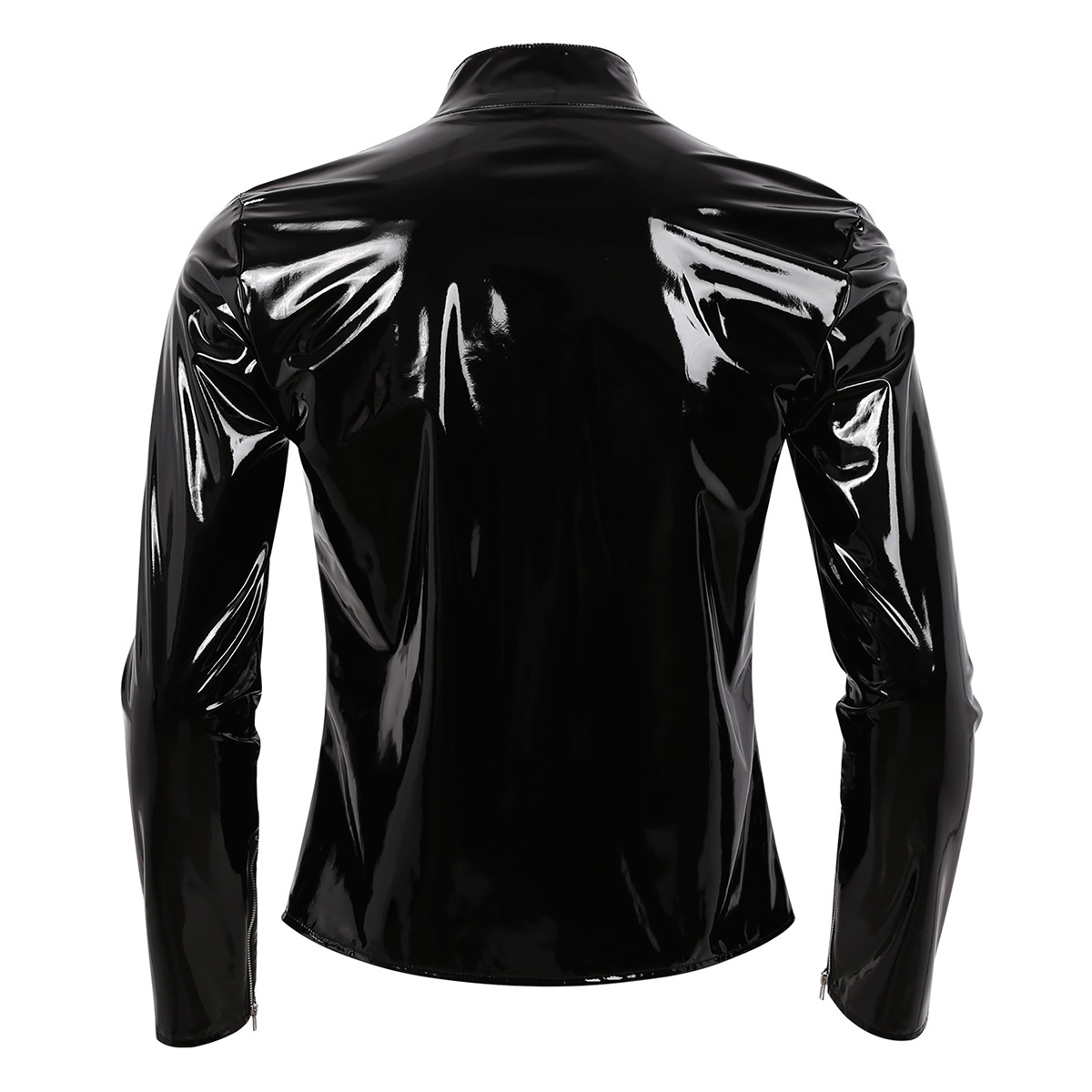 Mens Jacket Coat Wet Look Patent Leather Coat Stand Collar Long Sleeves Front Zippered Motorcycle Jacket Biker Coat punk jackets T200502
