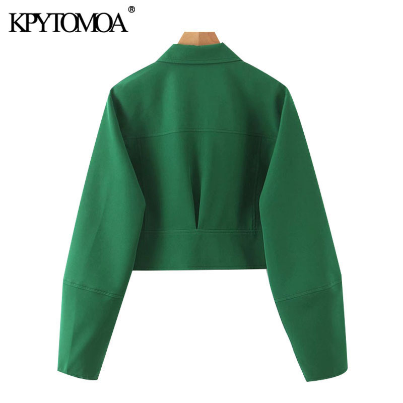 KPYTOMOA Women Fashion Safari Style Pockets Cropped Jacket Coat Vintage Lantern Sleeve Buttonup Female Outerwear Chic Tops 201017