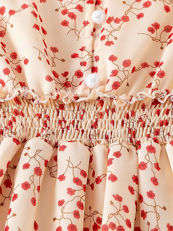 Toddler Girls Ditsy Floral Print Shirred Frill Trim Dress SHE