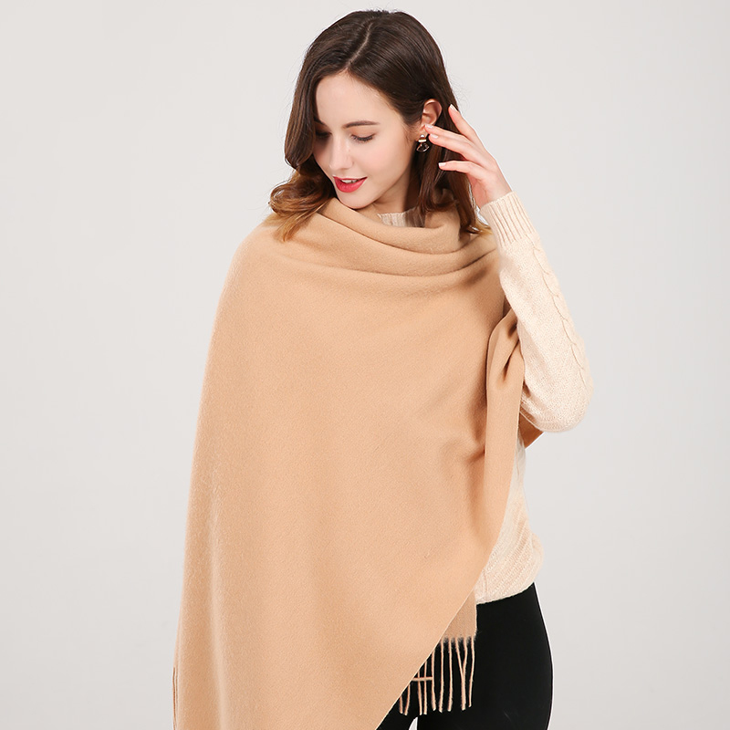Women 100% Real Wool Shawl Red Scarf Winter Echarpe Large Pashmina Wraps Tassel Cashmere Foulard Solid Pure Wool Scarves Capes 201214
