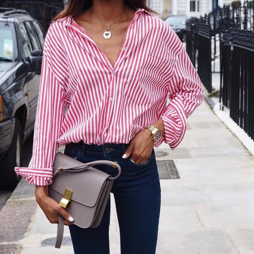 Women Striped Long Sleeve Blouse Shirt Female Loose Blusas Femme Autumn Fall Casual Ladies Office Blouses Top Sexy Plus Size 5XL 201201