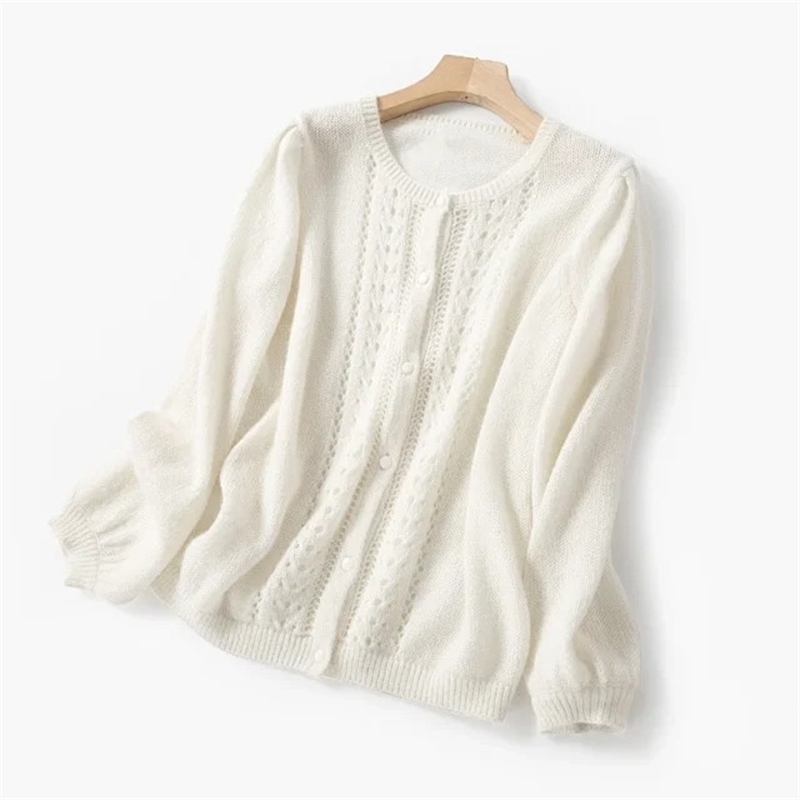 Early spring Women Knitted Sweater Mohair hollow out single-breasted cardigan outwear top Female knitwear 201111wtt