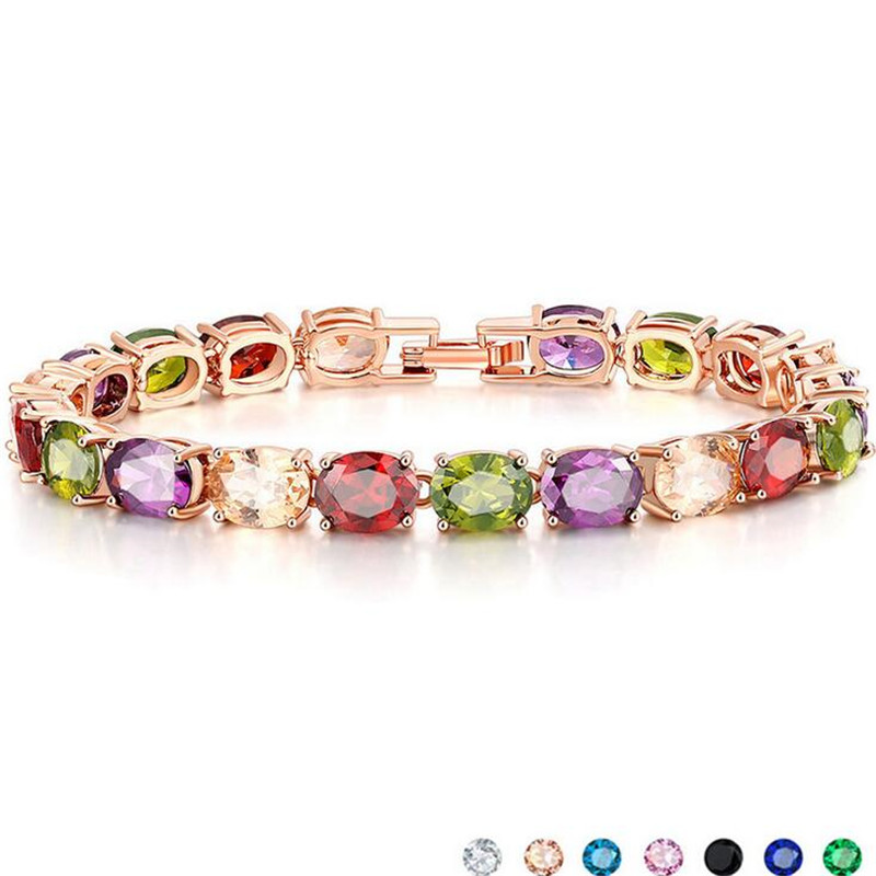 Top Sell Luxury Jewelry Sweet Cute High Quality 925 Sterling Silver Platinum Multi Color Gemstones CZ Diamond Women Wedding Bracelet Gift