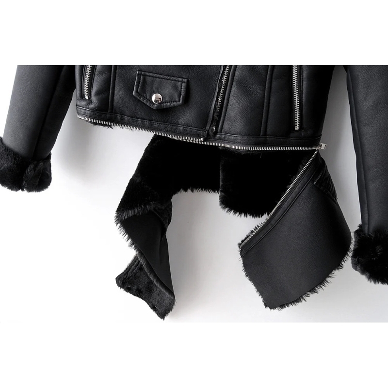 fashion ladies PU leather jacket winter women fashion fur collar jacket female faux leather coat moto style girls coats 201030