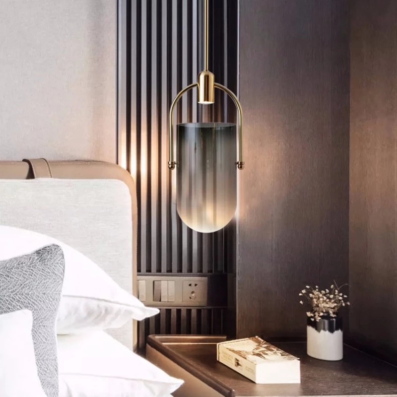 Nordic Design Smoke Glass Pendant Light lamp Art Bucket Study Dining Room Bedside Led Hanging Fixtures