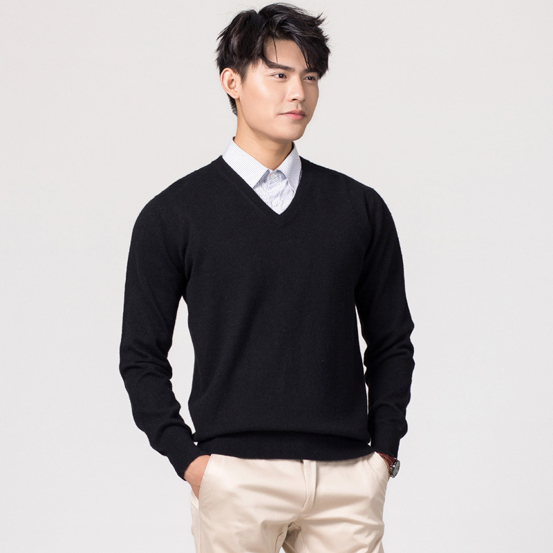 Man Pullovers Winter New Fashion Vneck Sweater Cashmere and Wool Knitted Jumpers Men Woolen Clothes Standard Male Tops T200101