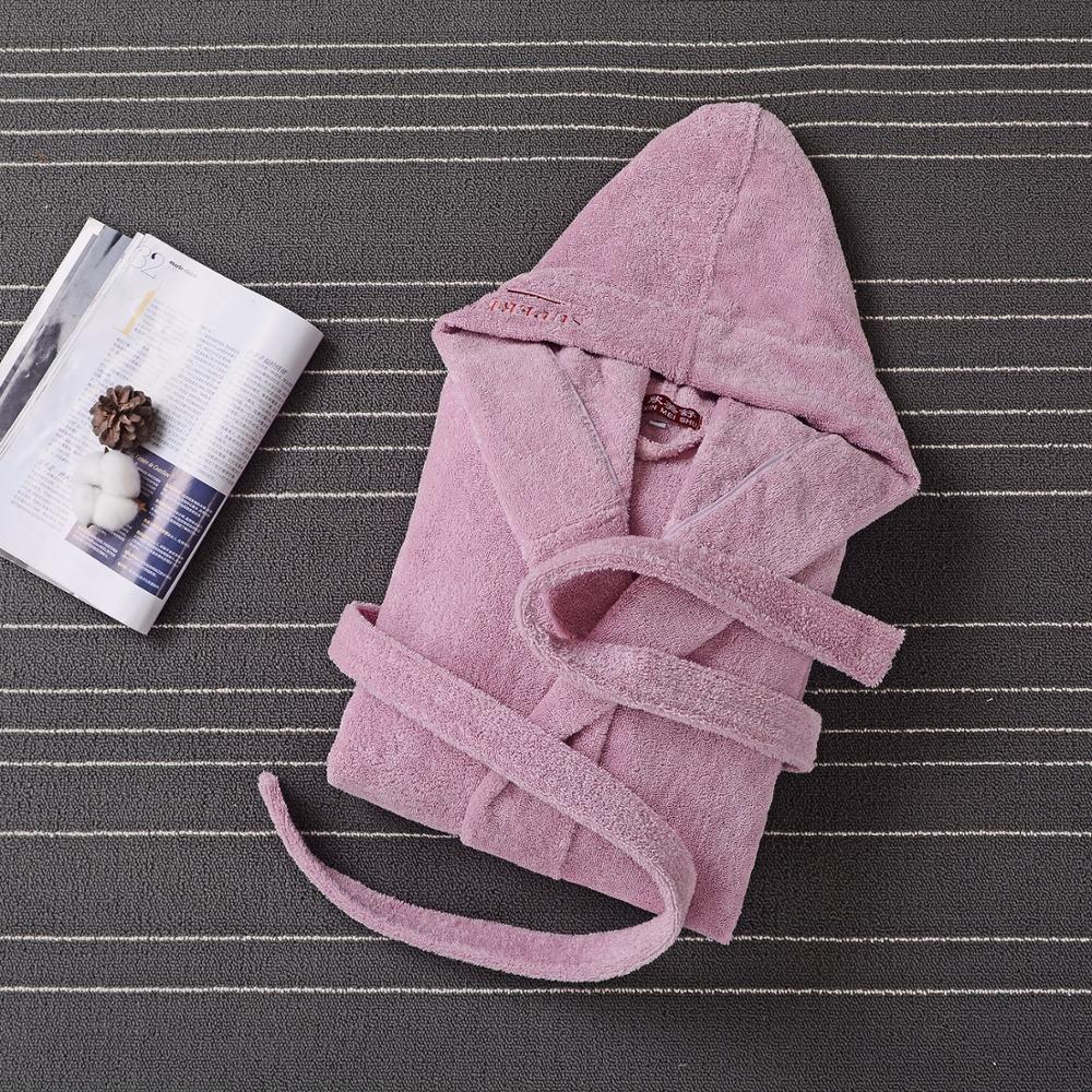 Winter Thick Robe Men Women Toweling Terry Hooded Robe Embroidery Cotton Bathrobe Soft Ventilation Sleeprobe Casual WarmHomewear 210203
