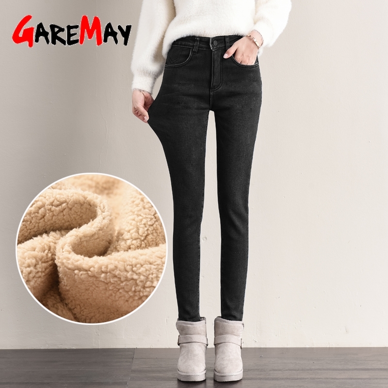 black warm jeans for women with fleece high waisted denim skninny female stretch plus size mom winter women's jeans femme 201030