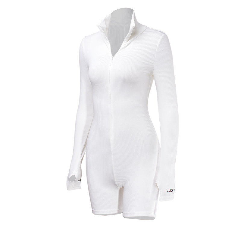 Women Outfit Embroidery Lucky Label Slim Jumpsuits Zipper High Neck Bodycon Jumpsuit Romper Casual Shorts Sporty Fitness