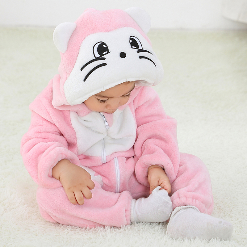 Cute Cartoon Flannel Baby Rompers Stitch Rabbit Panda Pajamas Cotton Boy Girls Animal Costume Jumpsuit Kigurumi Outfit 201027