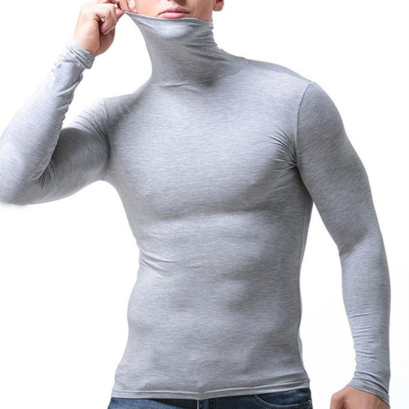 men tshirt man t shirt sexy slim tight turtleneck t shirts tops mens modal long sleeve t-shirt free match thermal t-shirts 201202