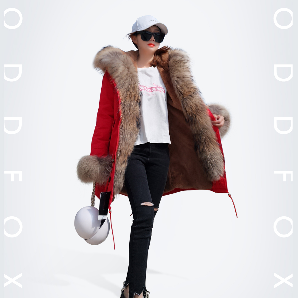 Winter Jacket Women Real Fur Collar Long Parka Waterproof Big Natural Raccoon Fur Collar Outwear Warm Thick Faux Lining ODDFOX 201103