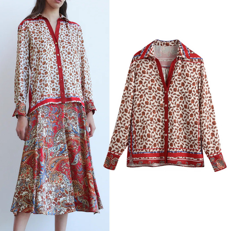 2021 New Blouse Women Printed Satin Woman Vintage Long Sleeve Collared Button-up Shirt Fashion Hem Side Vents Ladies Tops Mxk8, Print
2021 New Blouse Women Printed Satin Woman Vintage Long Sleeve Collared Button-up Shirt Fashion Hem Side Vents Ladies Tops Mxk8, Print