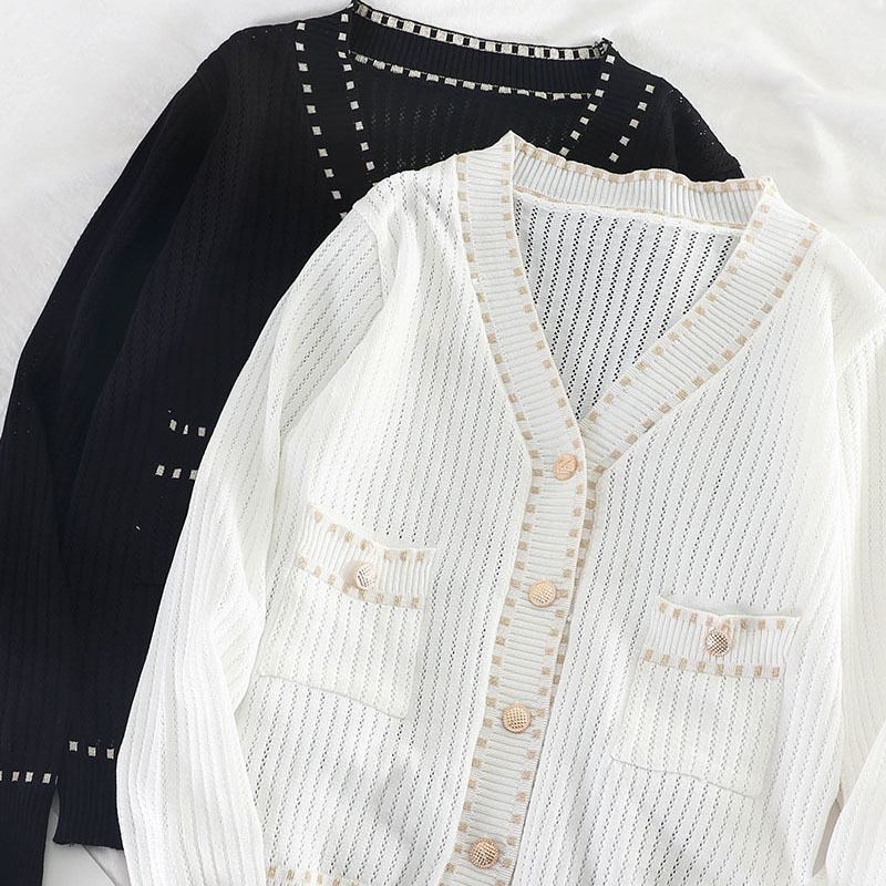Spring Autumn Women's Cardigan New Single-breasted Stitching Cardigan Korean Style Loose and Thin Knit Female Sweater Coat LL295 201031