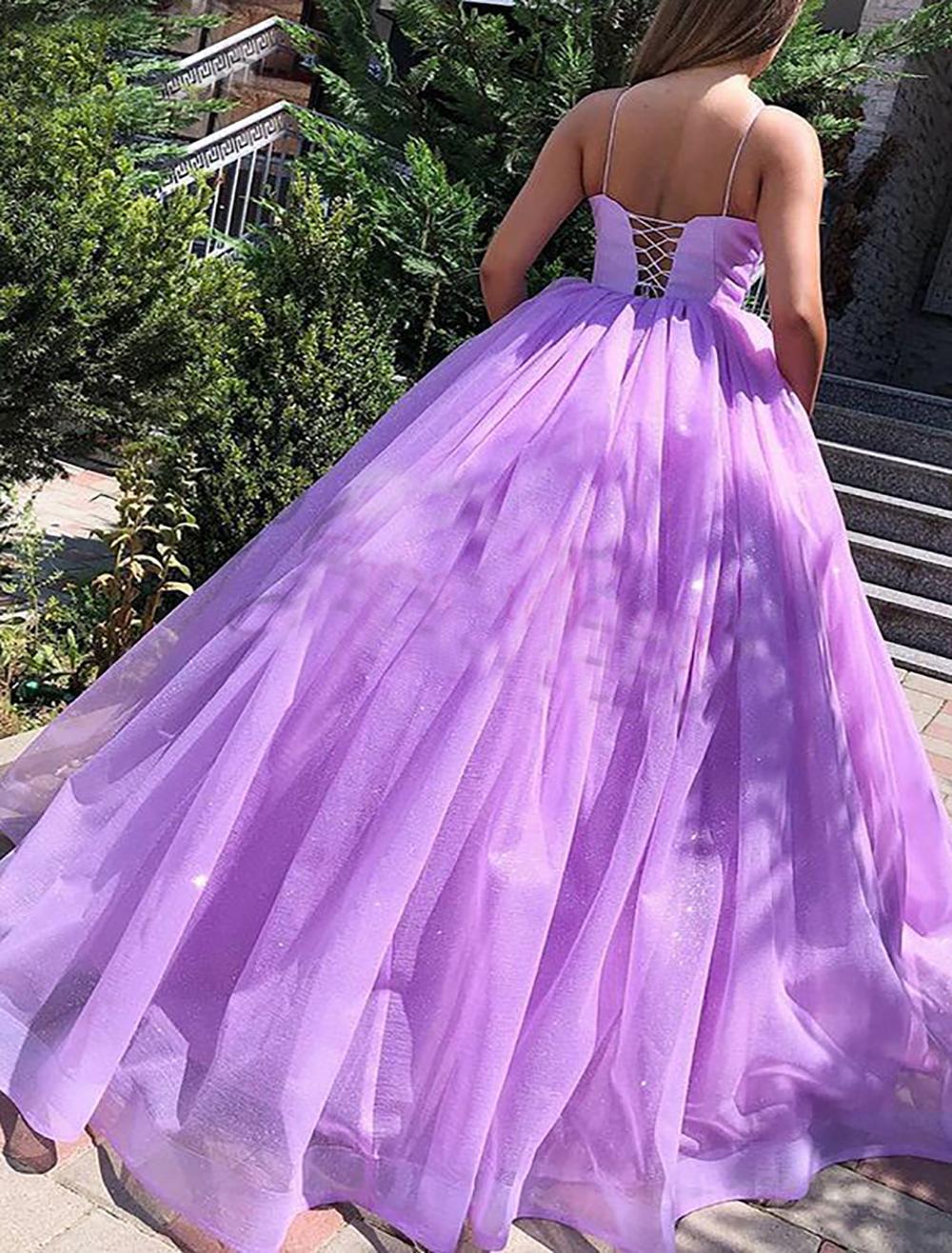 Light Purple Tulle Ball Gown Prom Dresses Sexy Spaghetti Straps Plus Size Lace-up Evening Gowns 2021 Girls Formal Party Wear Robe De Soiree