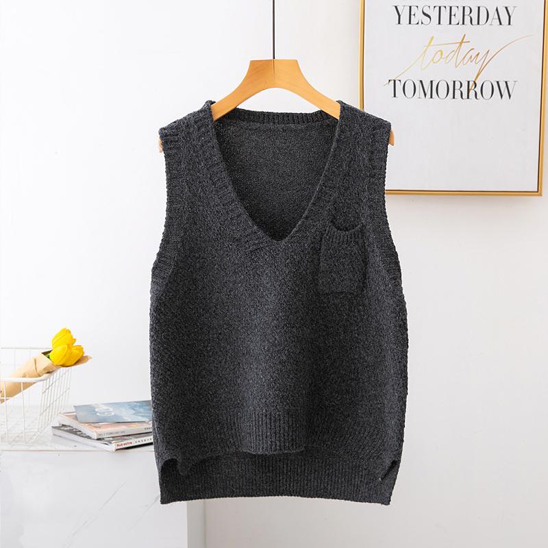 V-neck Loose Sleeveless Bottoming Sweater Vest Female Pocket Decoration Solid Color Simple Knitted Sweater Vest Women Spring, Gray
V-neck Loose Sleeveless Bottoming Sweater Vest Female Pocket Decoration Solid Color Simple Knitted Sweater Vest Women Spring, Gray