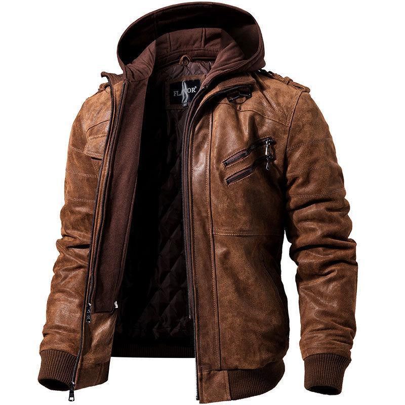 New pu leather hooded zipper embellished jacket Men's fashion moto bike top coat large size high-grade dropshipping clothes, Black
New pu leather hooded zipper embellished jacket Men's fashion moto bike top coat large size high-grade dropshipping clothes, Black