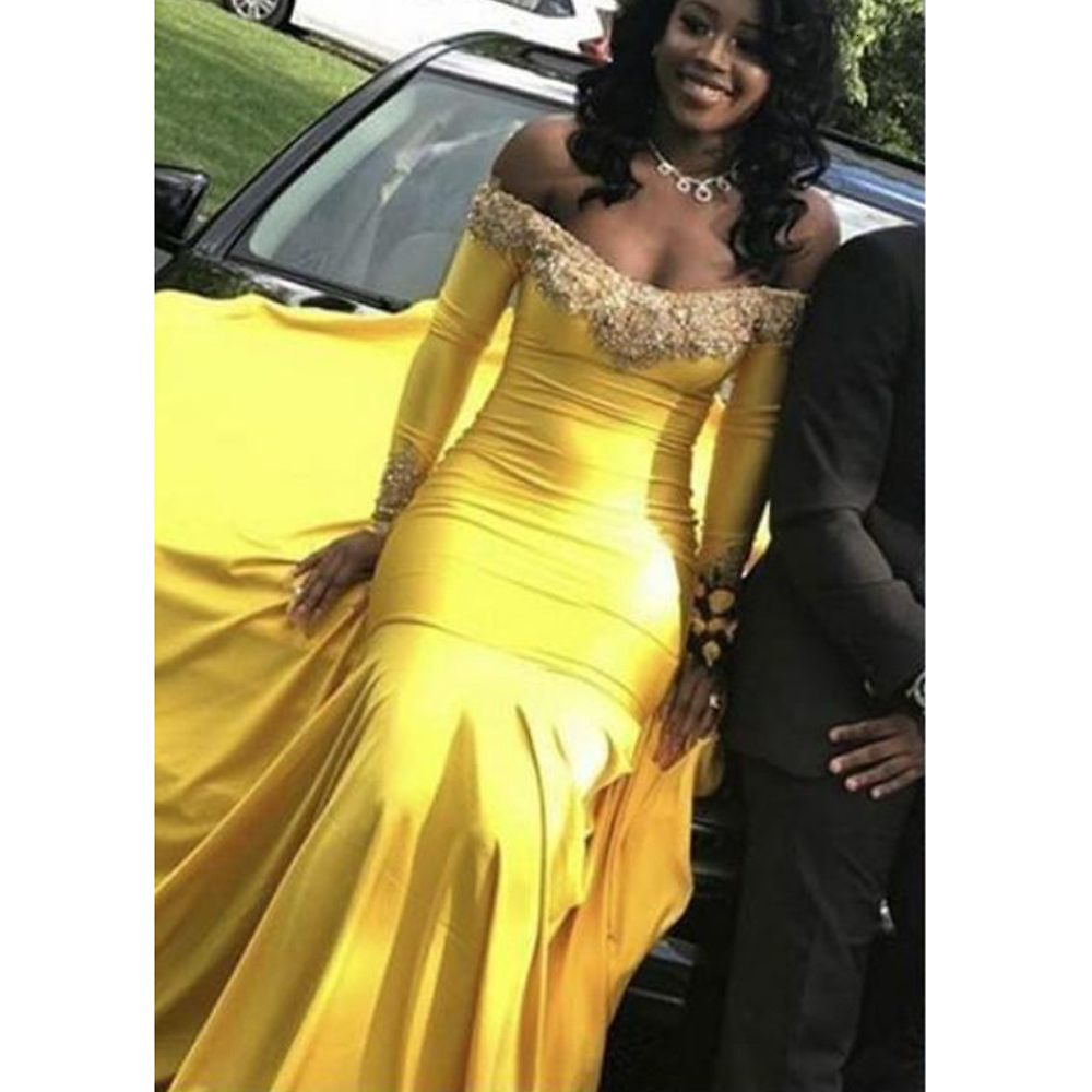 2021 New Sleeve Mermaid Prom Dress Off the Shoulder Sweeping Tension Lace Formal Beads Dressed in Yellow Night IL08
2021 New Sleeve Mermaid Prom Dress Off the Shoulder Sweeping Tension Lace Formal Beads Dressed in Yellow Night IL08