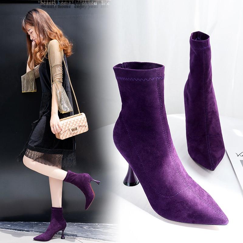 Fashion Women Ankle Boots Pointed toe high heel Stiletto Soft suede slip on Boot Purple Black Red cozy botas mujer 2020 Autumn
Fashion Women Ankle Boots Pointed toe high heel Stiletto Soft suede slip on Boot Purple Black Red cozy botas mujer 2020 Autumn