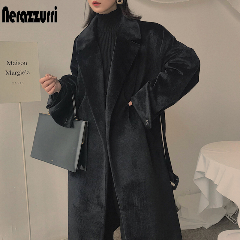 Nerazzurri Oversized long black winter faux fur coat women belt long sleeve Warm furry fur coats for women Plus size fashion 7xl 201110