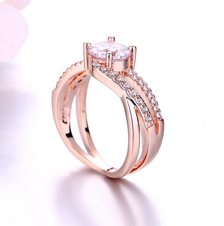 Sterg Sier Rose Gold Filled White Topaz CZ Round Cut Women's Wedding Engagement Band Ring