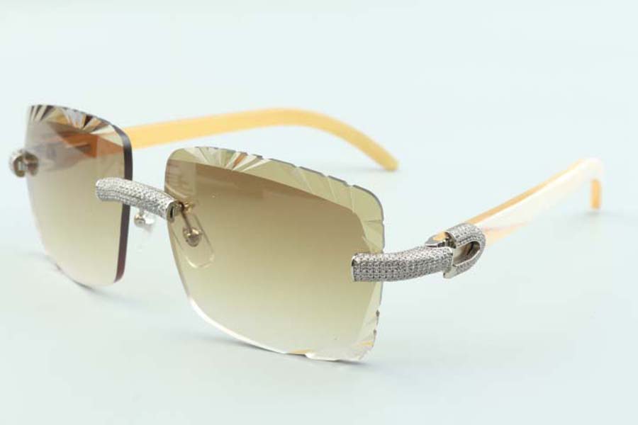 2021 cutting lens micro-paved dias sunglasses 3524020, natural white buffalo horns temples glasses, size: 58-18-140mm