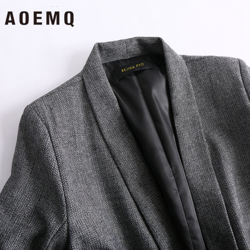 AOEMQ Women Fall Jackets Deep Color with Pocket Coats Lady Office Wear Open Stitch Mature Cold Season Coats Outwear Clothing 201126