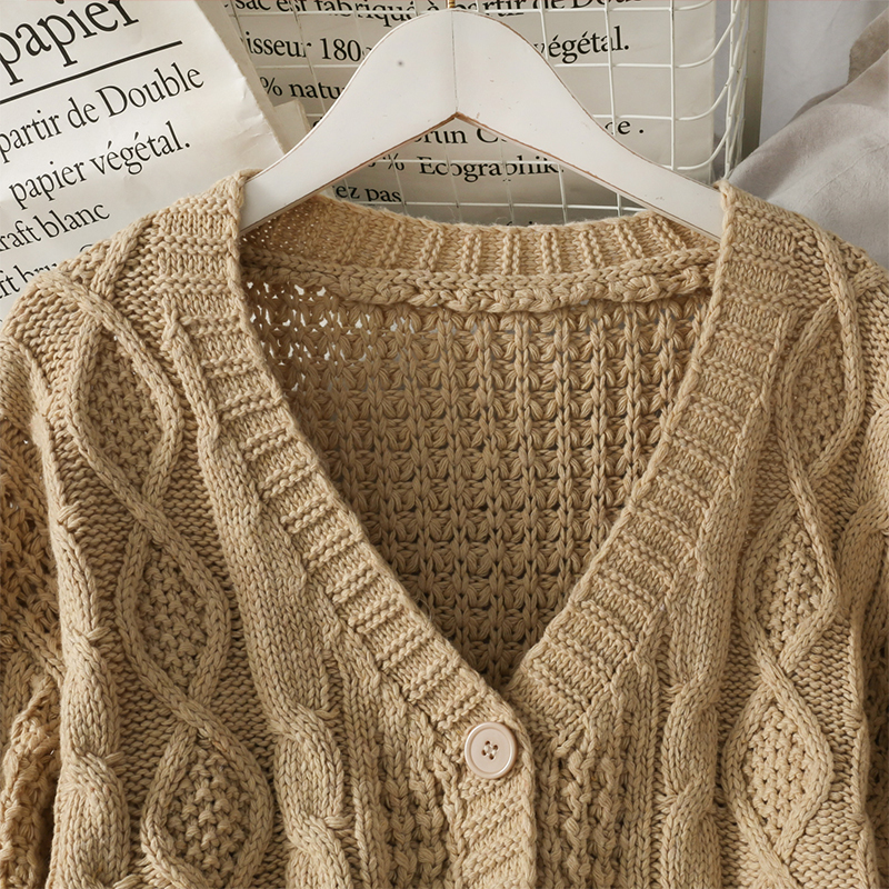 Autumn Winter Women's Sweater Korean Retro V-neck Thick Wool Twist Cardigan New Solid Color Short Female Knitted Coats LL813 201031