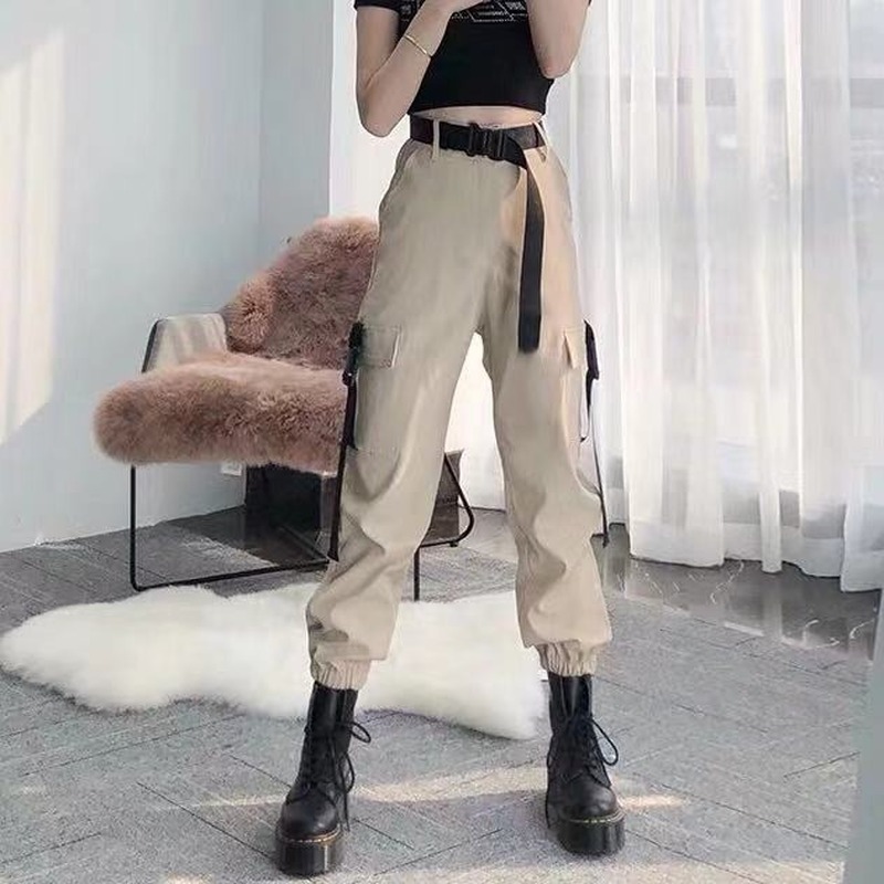 OCEANLOVE Cargo Pants Women Solid Pockets Streetwear Fashion Korean Student Casual Pantalon Femme Spring Trousers 13655 201111
