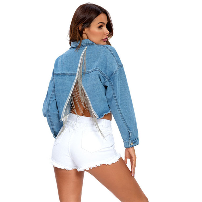 Hot Sale Woman Long Sleeve Short Denim Jacket Coat Fashion Trendy Tassel Jean Jacket Spring Summer Female clothing XS-L Y201006