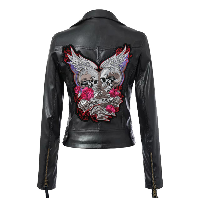 Women Embroidery Leather Jackets Winter Slim Motorcycle Bomber Skull Jacket Coats Black Wine Red 210201