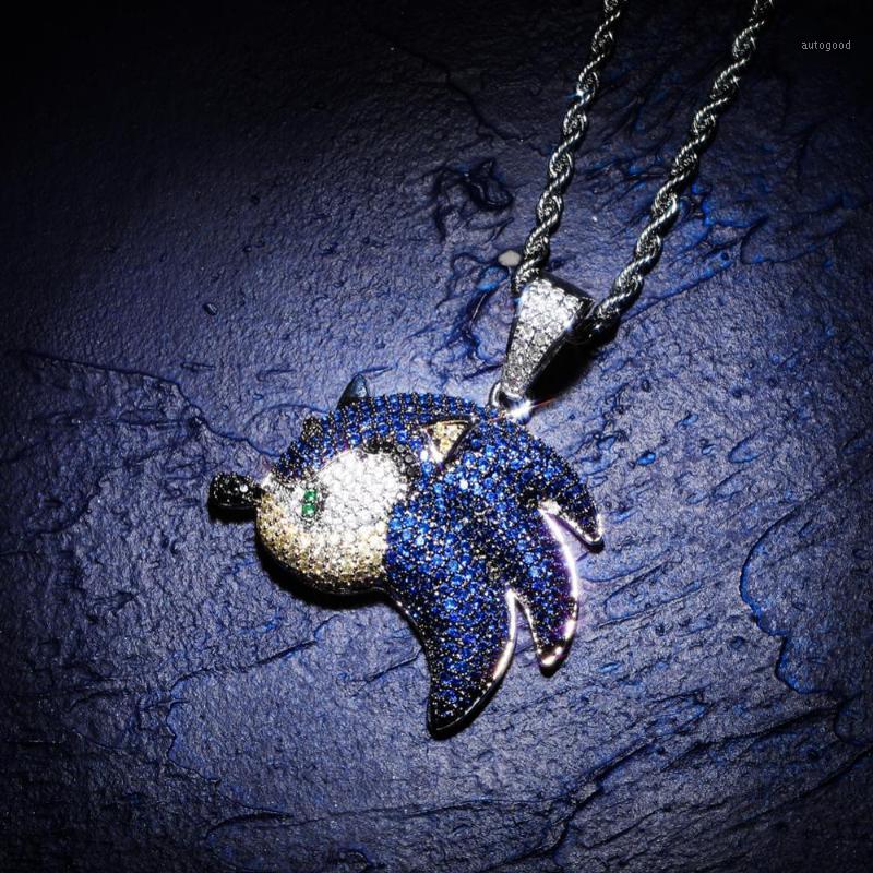 Chokers OH SonictheHedgehog Series Pendant Necklace Iced Out Chain Bling Cubic Zircon Personality Hip Hop Rock Jewelry For Man1