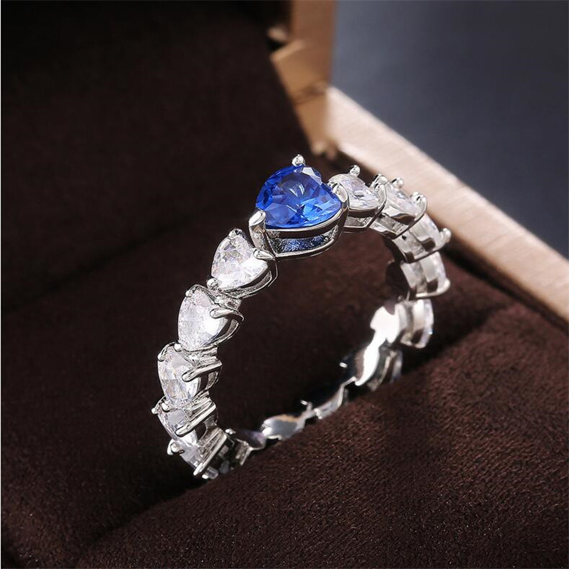 Sterg Sier Heart-Shaped Blue Sapphire Wedding Ring