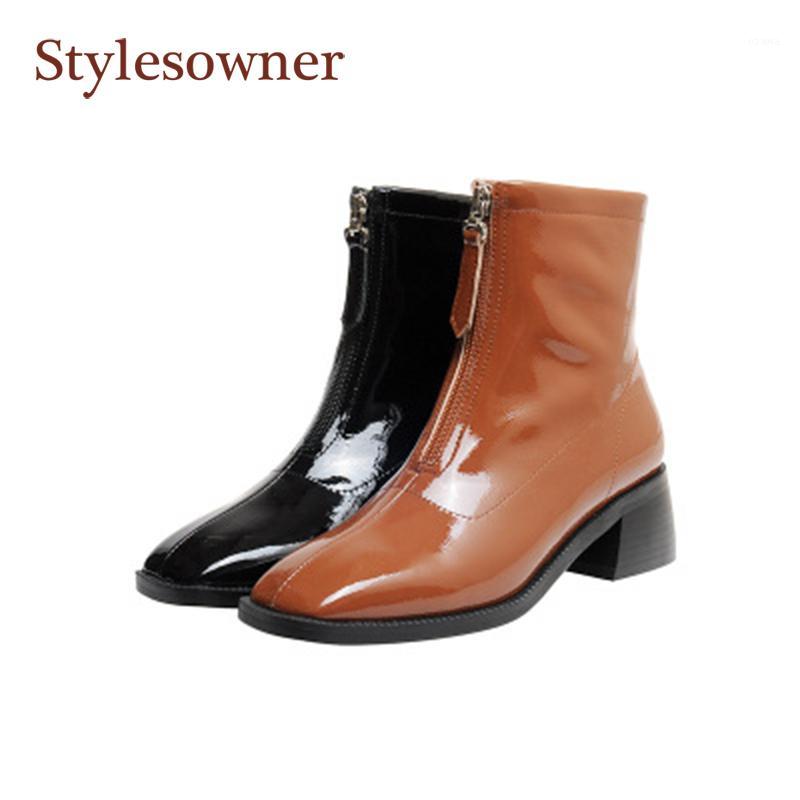 Patent Leather SquareToe Short Boots Women's Wild Thick Heel Front Zipper 2020 New Fashion Autumn / Winter Mid-Heel Boots1, Brown
Patent Leather SquareToe Short Boots Women's Wild Thick Heel Front Zipper 2020 New Fashion Autumn / Winter Mid-Heel Boots1, Brown