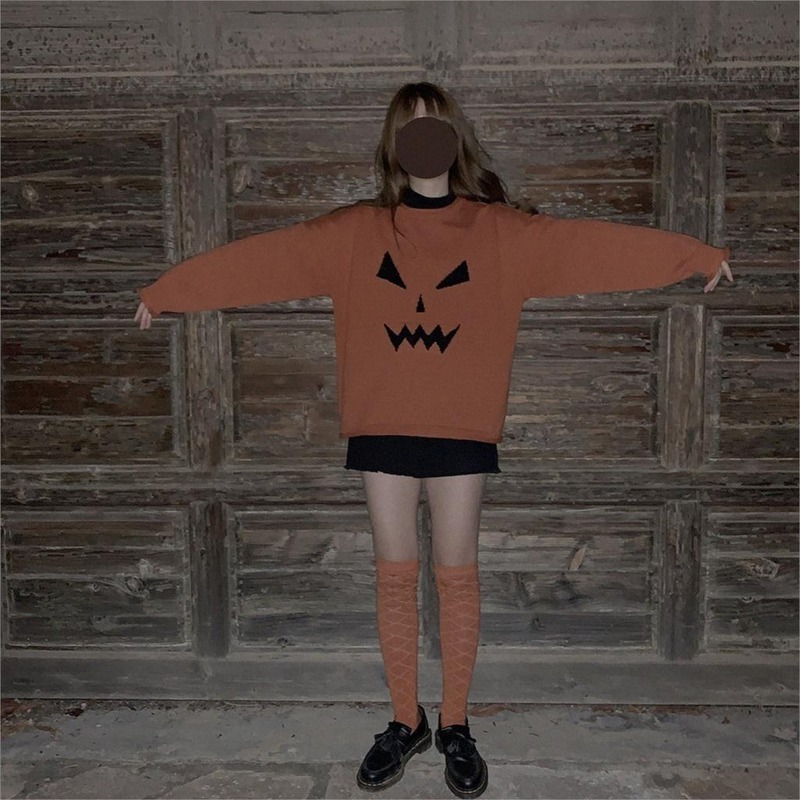 Yangelo Halloween Party Sweaters Women Pullovers Pumpkin Grimace Sweaters Women Sweet Style Women Sweaters Gothic Girl Harajuku 201017