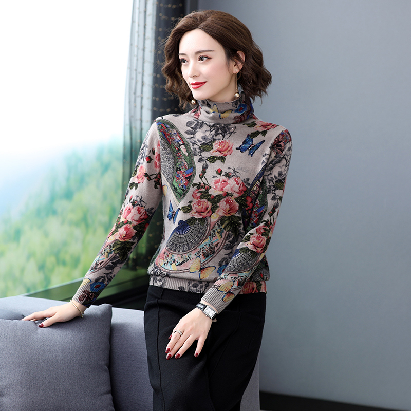 YISU turtleneck sweater women Long sleeve warm pullover fashion Chinese style Printed sweater jumper tops Knitted sweaters women 201030wtt